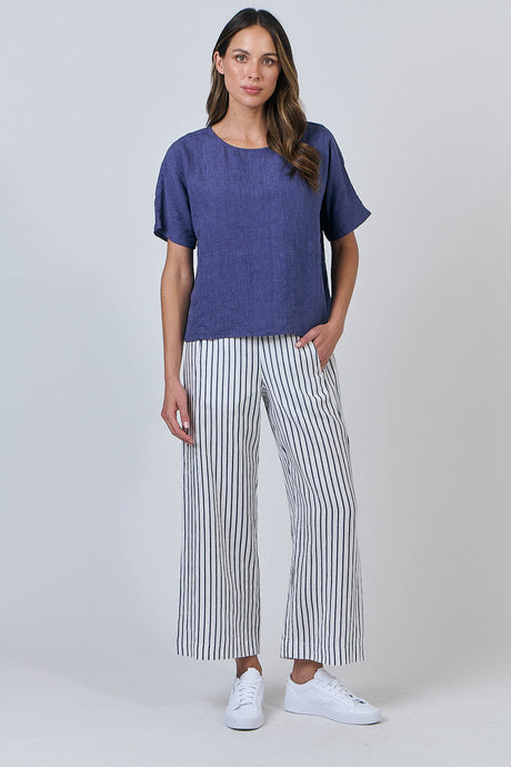 LINEN PANTS - BLUEBERRY STRIPE