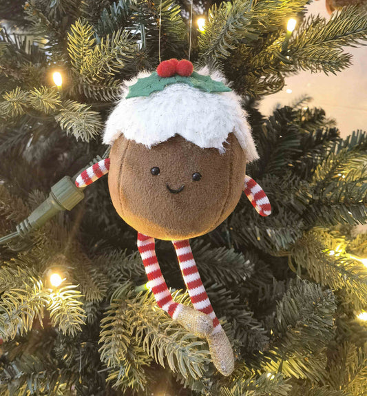 FLUFFY CHRISTMAS PUDDING HANGING DECORATION