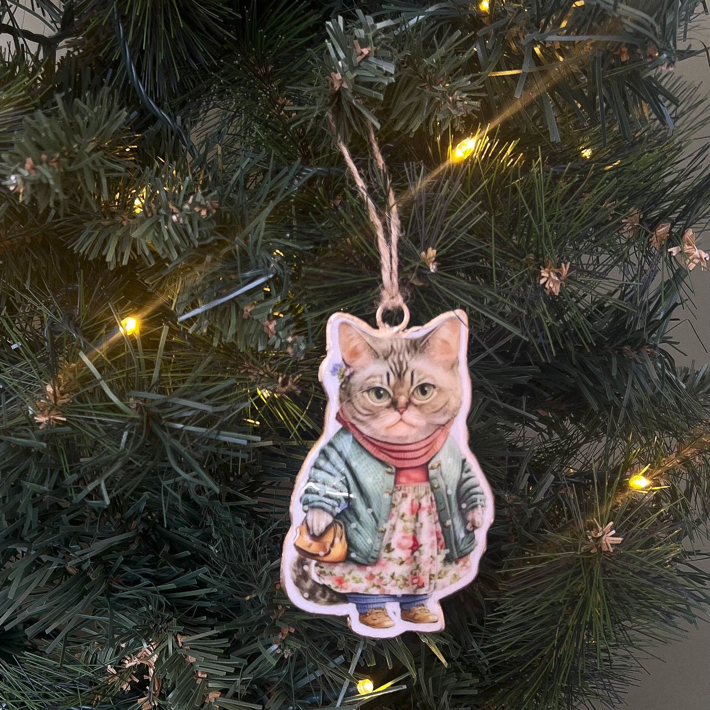 NANNA CAT, GREEN EYED CAT & SAUSAGE DOG IN JUMPER ORNAMENT
