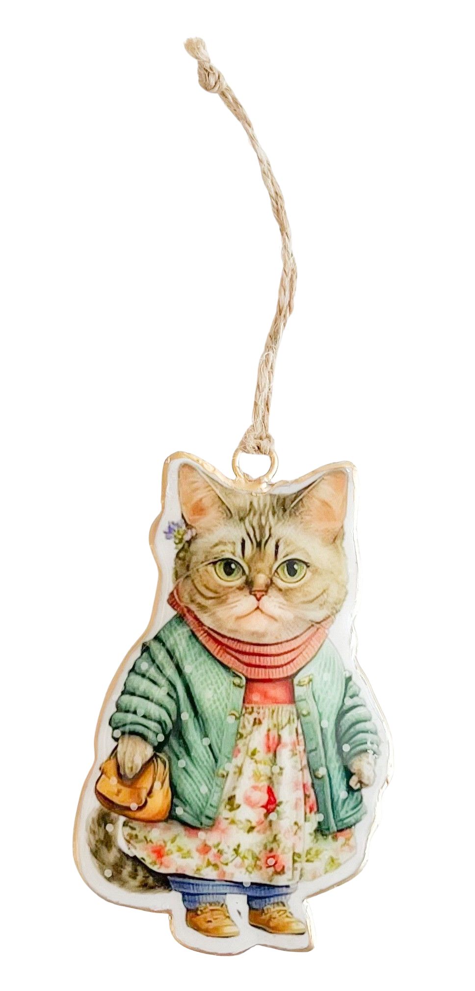 NANNA CAT, GREEN EYED CAT & SAUSAGE DOG IN JUMPER ORNAMENT