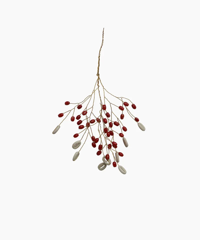 RED BEAD & SHELL BUNCH ORNAMENT