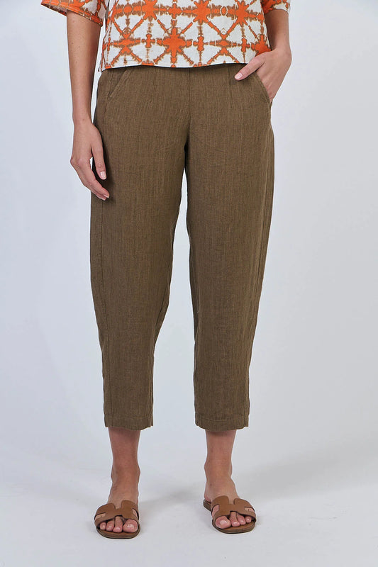 TOBACCO SLIM LEG LINEN PANTS