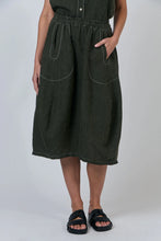 Load image into Gallery viewer, LICORICE LINEN SKIRT WITH CONTRAST STITCHING