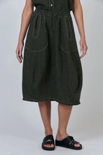 Load image into Gallery viewer, LICORICE LINEN SKIRT WITH CONTRAST STITCHING