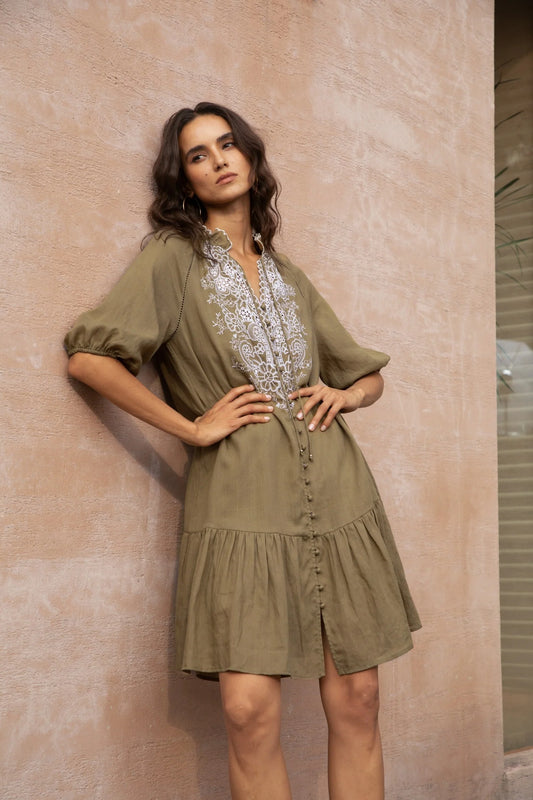 GENENIEVE DRESS - BROWN