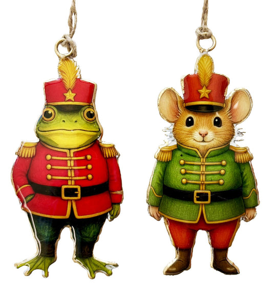 NUTCRACKER MOUSE & FROG DECORATION Set of 2