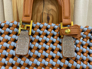 WOVEN TOTE BAG - BLUE & TAN