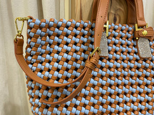 WOVEN TOTE BAG - BLUE & TAN