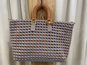 WOVEN TOTE BAG - BLUE & TAN