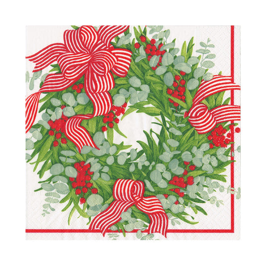 RIBBON STRIPE WREATH CHRISTMAS NAPKINS