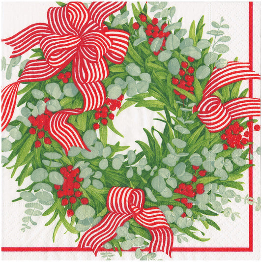 RIBBON STRIPE WREATH CHRISTMAS NAPKINS