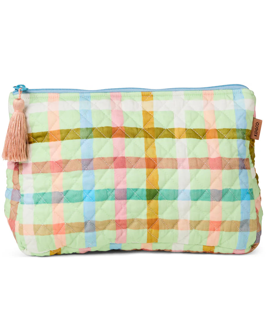 CANDY CHECK MINT QUILTED COTTON TOILETRY PURSE