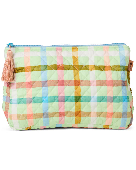 CANDY CHECK MINT QUILTED COTTON TOILETRY PURSE