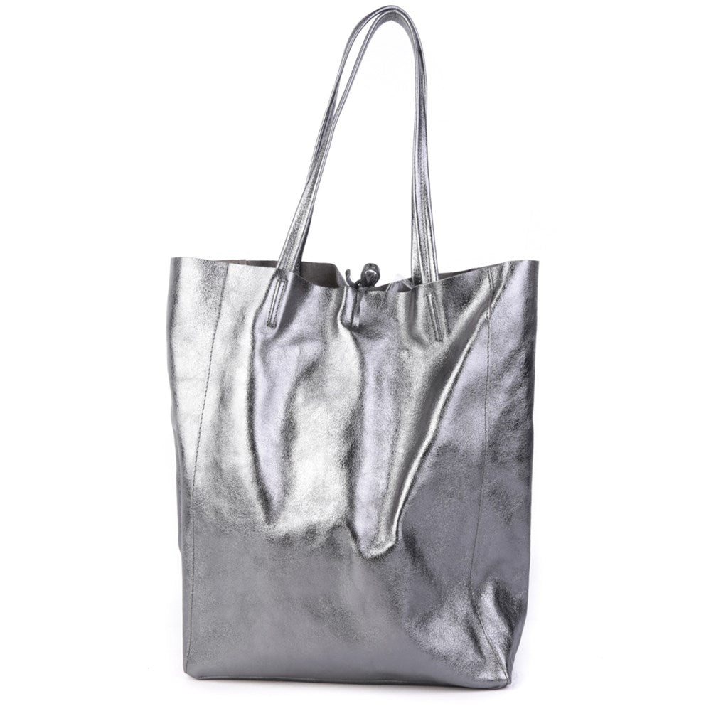 METALLIC LARGE TOTE - METALLIC GREY