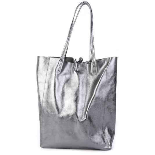 METALLIC LARGE TOTE - METALLIC GREY