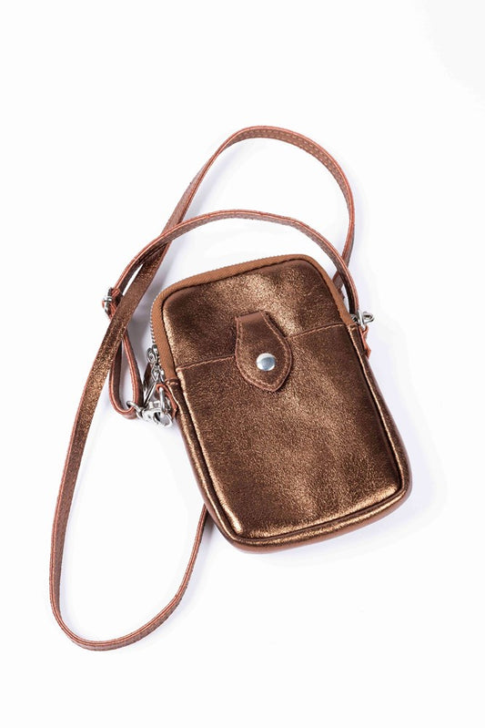METALLIC PHONE POUCH - METALLIC BRONZE