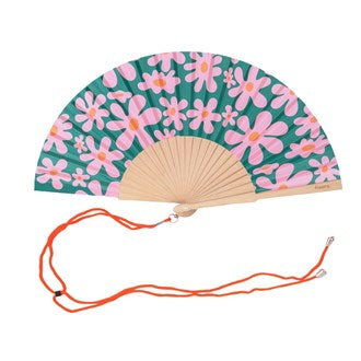 HAND FAN - PINK & GREEN FLOWERS