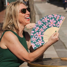 Load image into Gallery viewer, HAND FAN - PINK &amp; GREEN FLOWERS