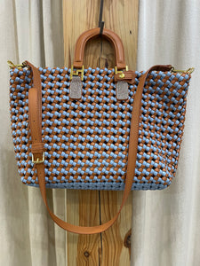 WOVEN TOTE BAG - BLUE & TAN