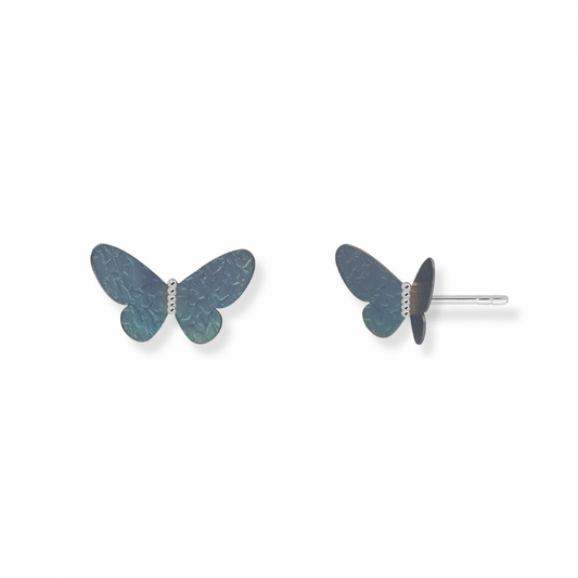BLUE TITANIUM BUTTERFLY STUD EARRINGS