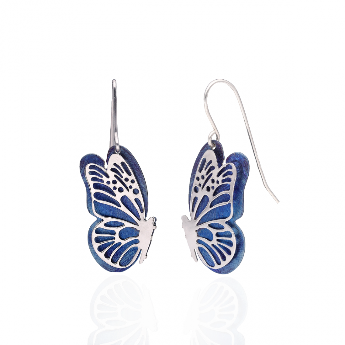 BLUE TITANIUM & SILVER BUTTERFLY EARRINGS