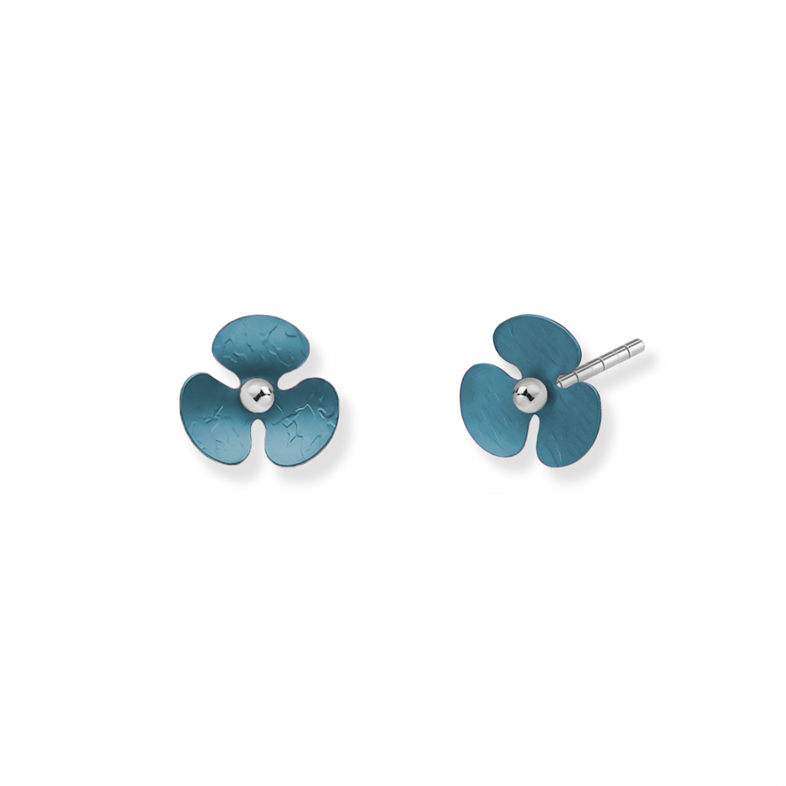 BLUE TITANIUM & SILVER TINY FLOWER STUD EARRINGS