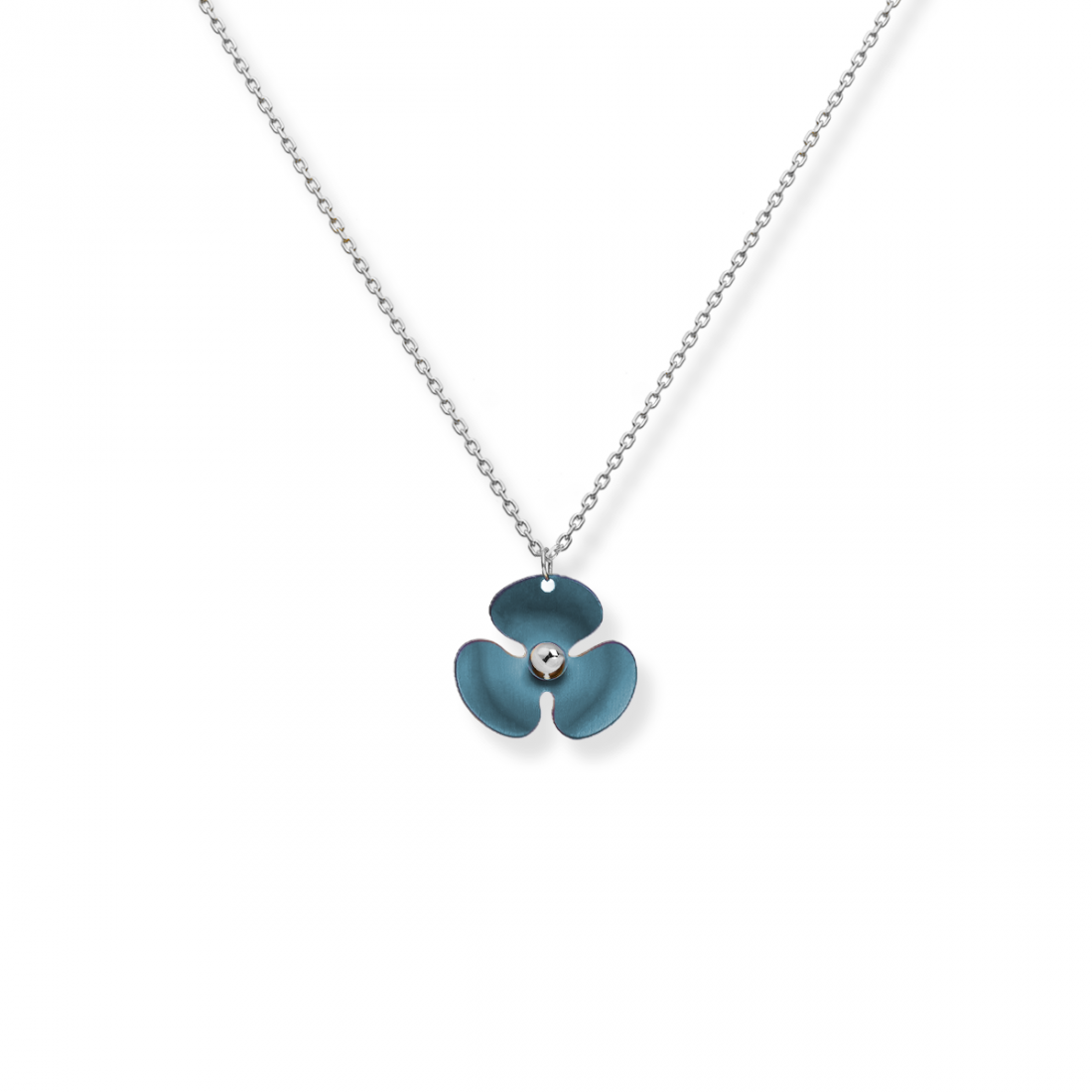 TINY BLUE TITANIUM FLOWER NECKLACE