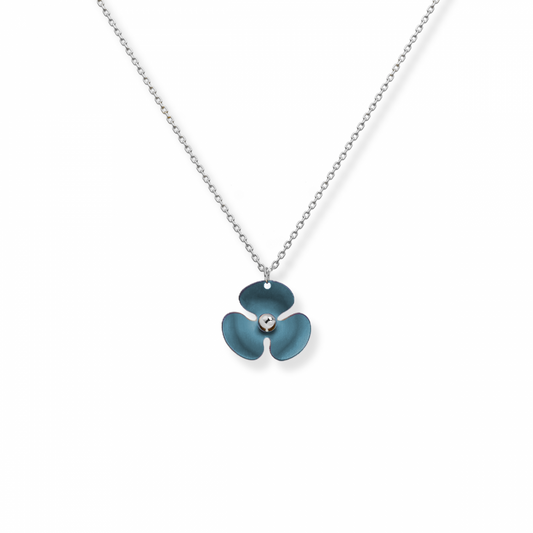 TINY BLUE TITANIUM FLOWER NECKLACE
