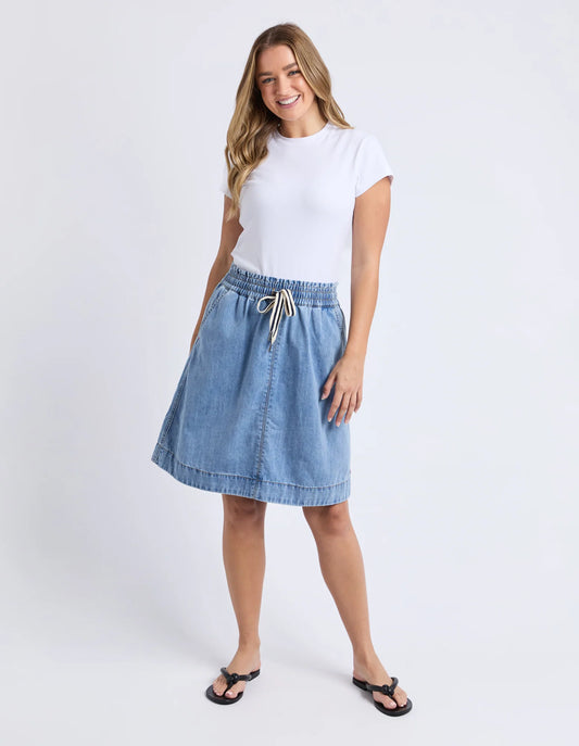 PAISLEY DENIM SKIRT - LIGHT BLUE WASH