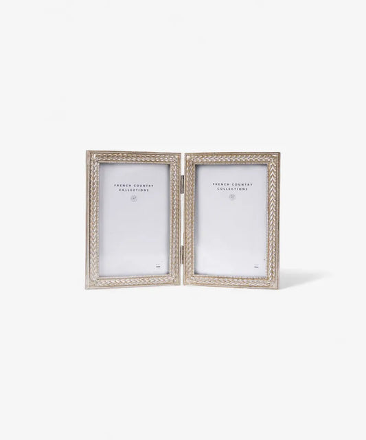 ELEANOR DOUBLE PHOTO FRAME - ANTIQUE SILVER