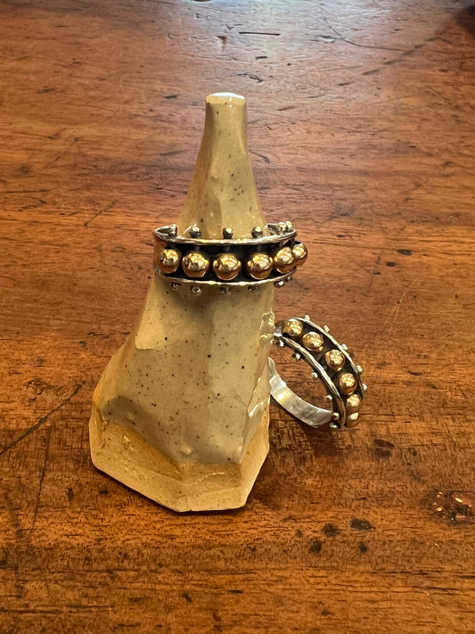 STERLING SILVER RING WITH 9ct GOLD PLATED BALLS