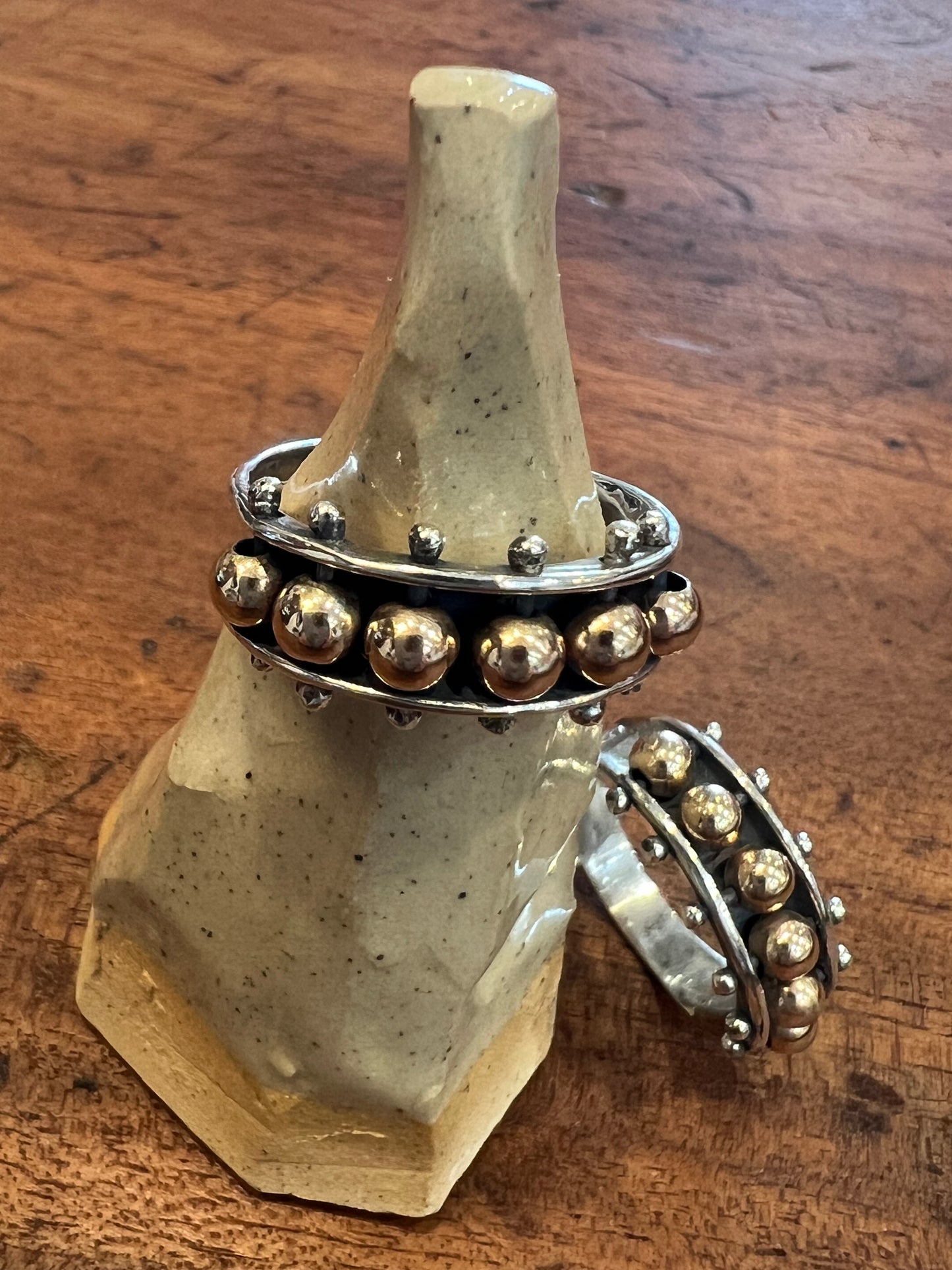 STERLING SILVER RING WITH 9ct GOLD PLATED BALLS
