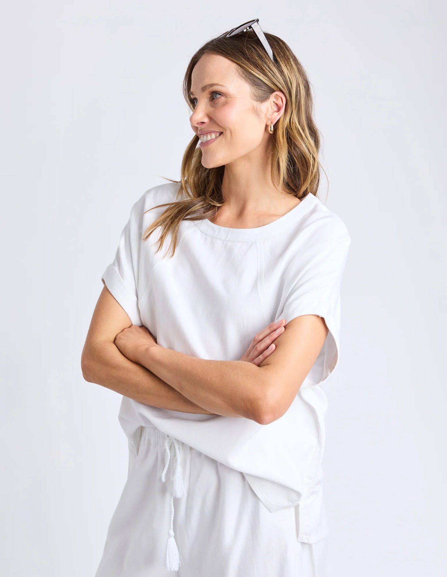 MAURA WOVEN S/S TEE - WHITE