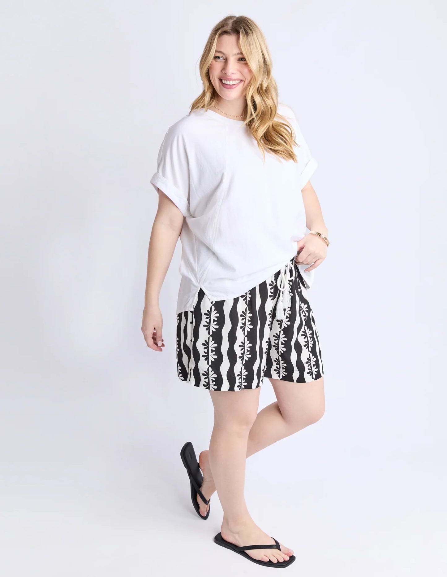 MAURA WOVEN S/S TEE - WHITE