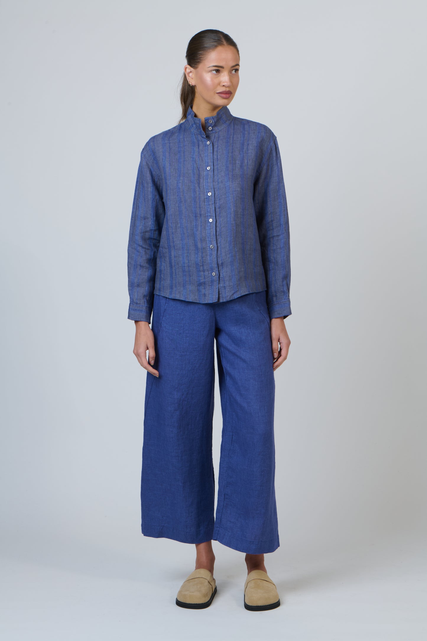 LINEN WIDE LEG PANT - PLACID