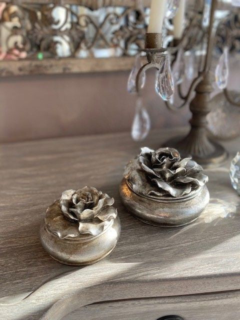 LARGE CAMELLIA BOX - PEWTER FINISH