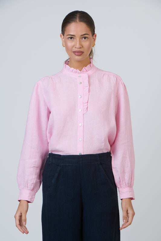 RUFFLE FRONT LINEN SHIRT - RASH