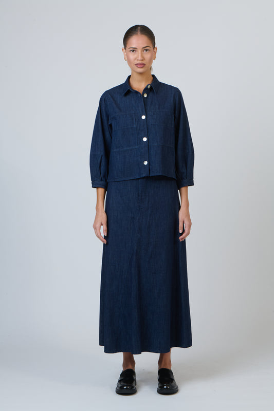 LINEN MAXI SKIRT - INKWELL