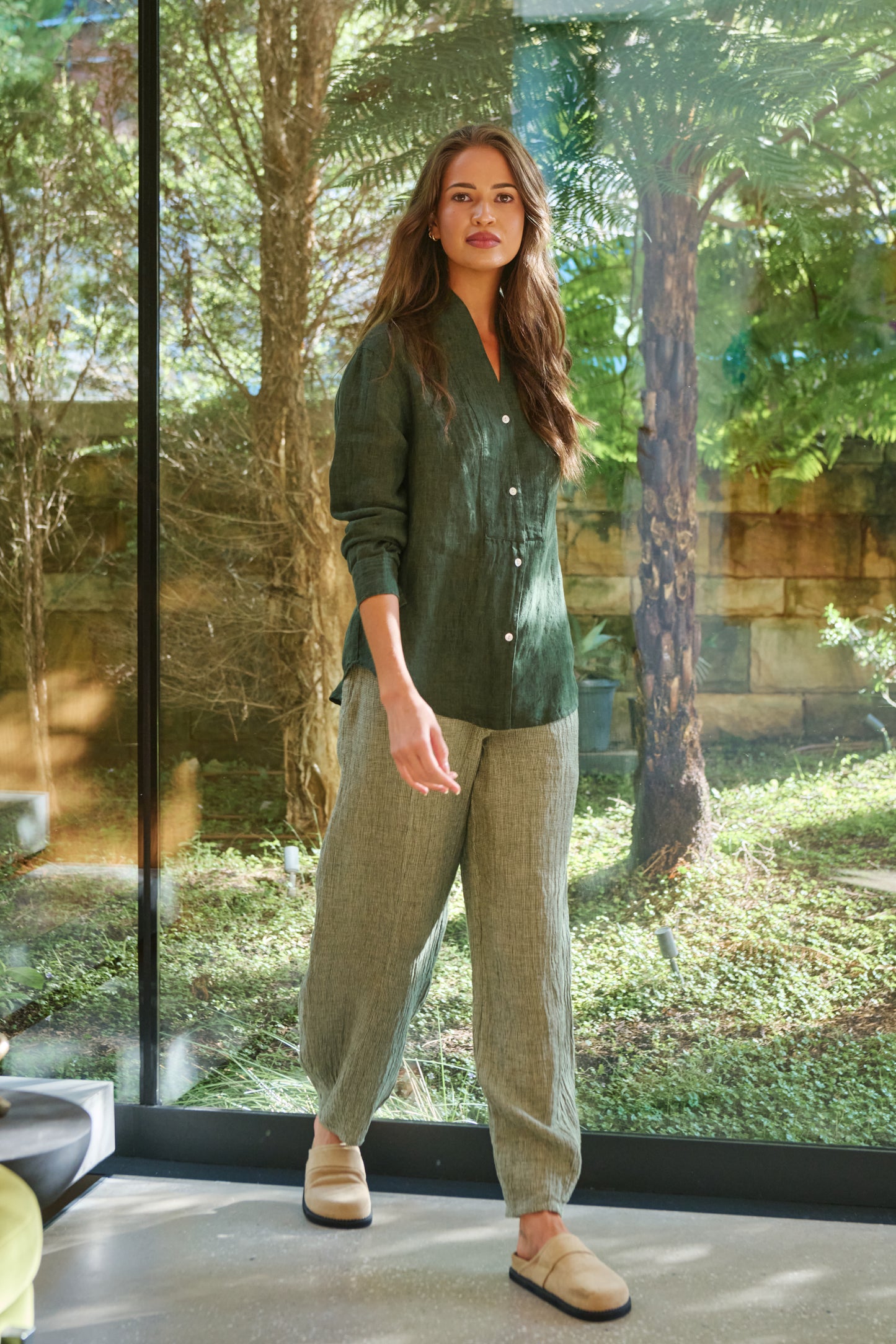LINEN BALLOON LEG PANT - OREGANO