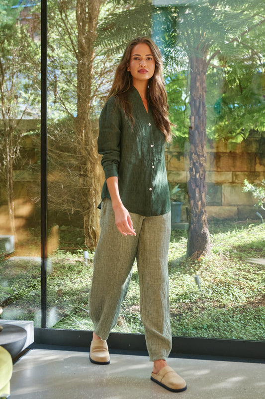 LINEN BALLOON LEG PANT - OREGANO