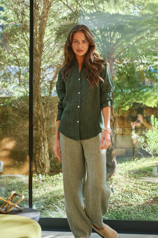 LINEN BALLOON LEG PANT - OREGANO