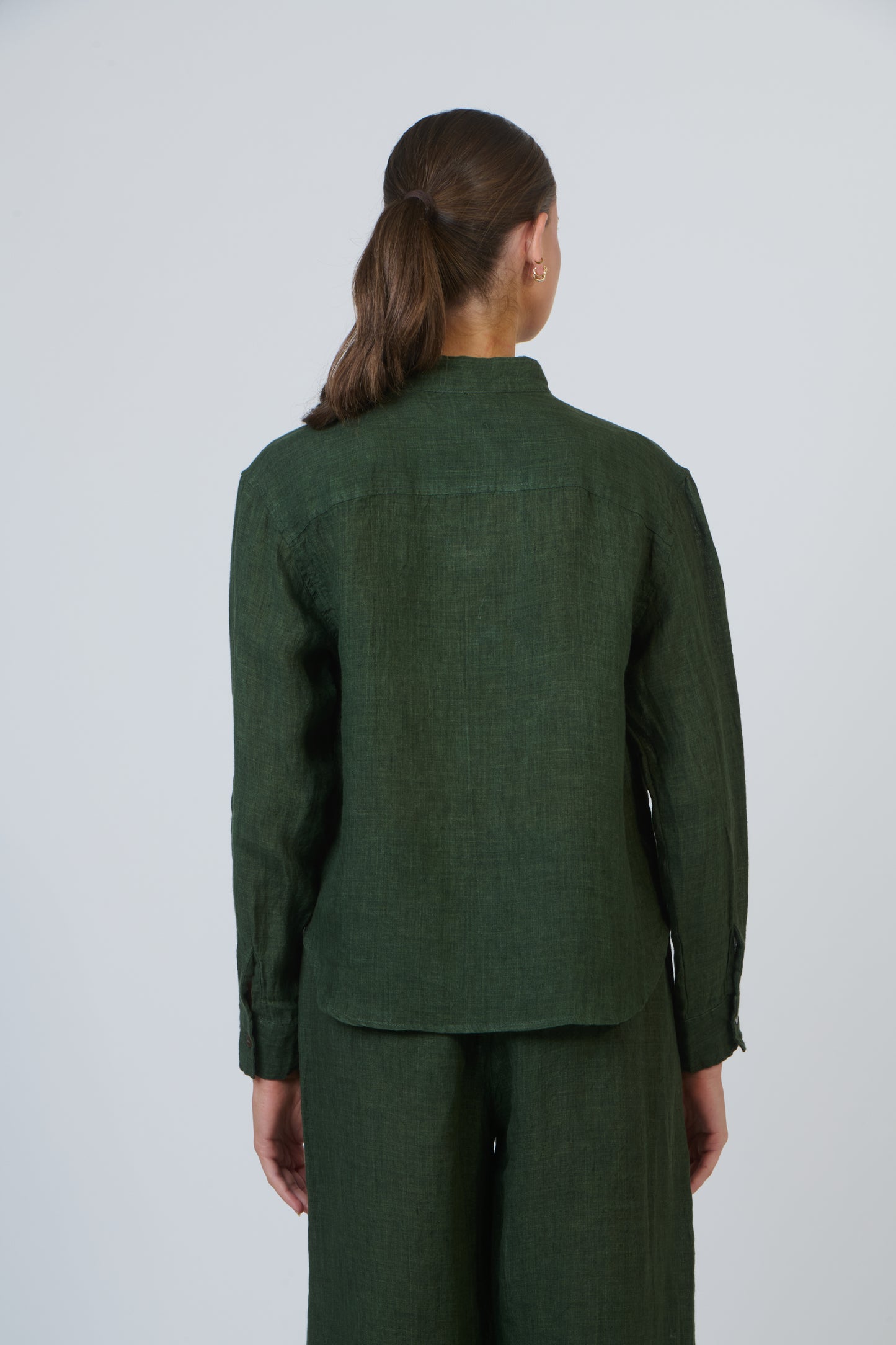 LINEN PLEATED FRONT SHIRT - MYRTLE