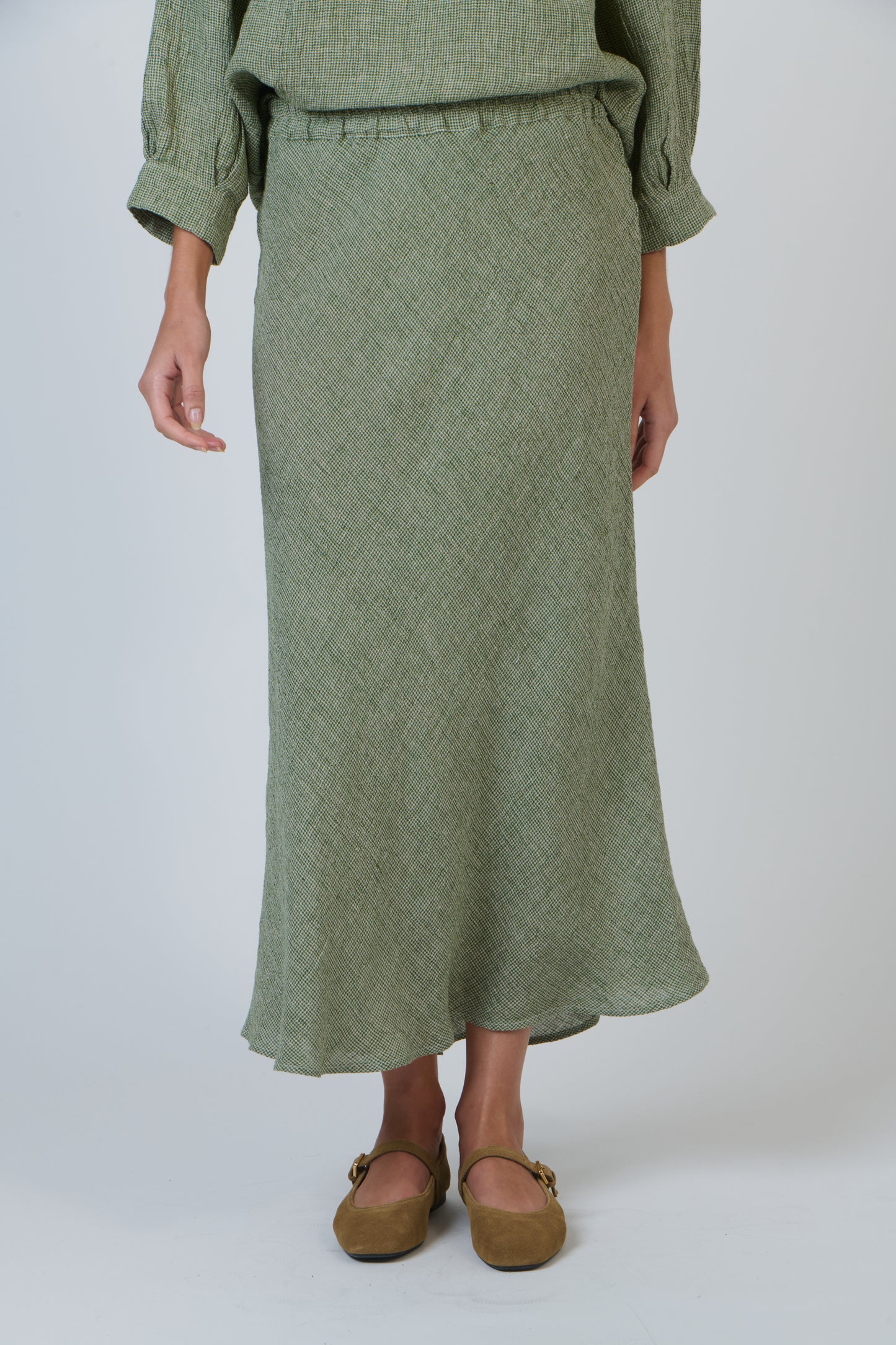 LINEN A-LINE SKIRT - OREGANO