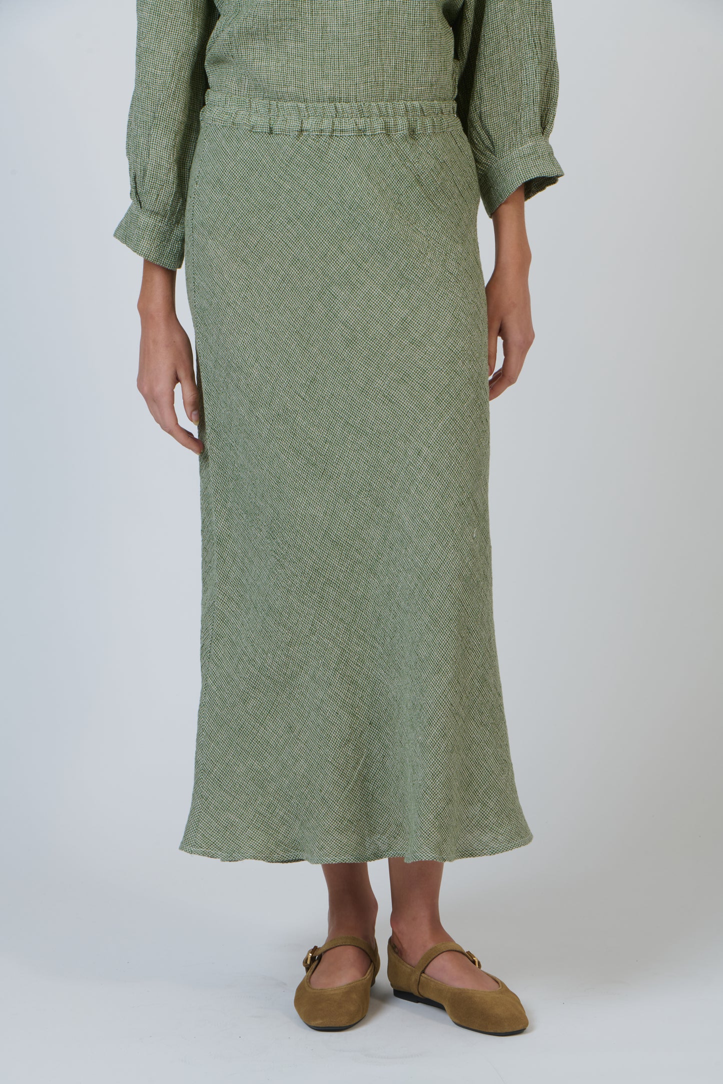 LINEN A-LINE SKIRT - OREGANO