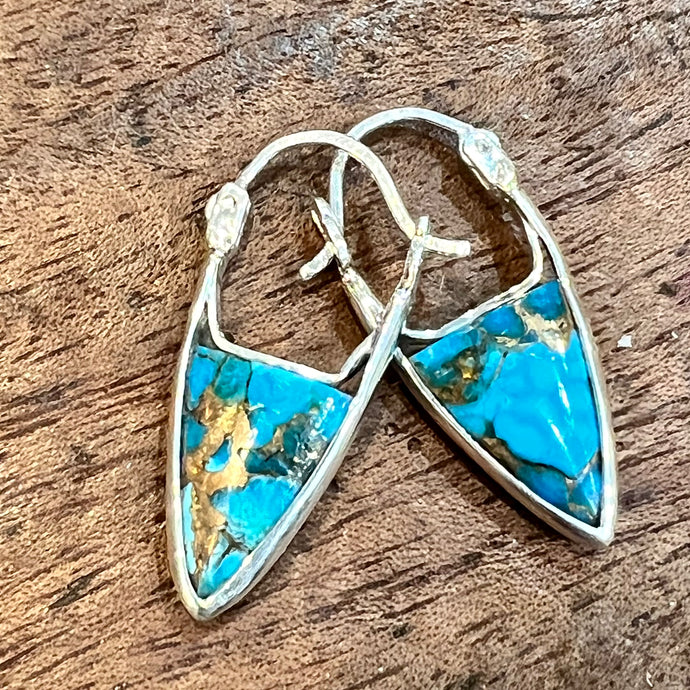 TURQUOISE & BRONZE PAPAYA EARRING HOOP - STERLING SILVER