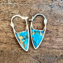 Load image into Gallery viewer, TURQUOISE &amp; BRONZE PAPAYA EARRING HOOP - STERLING SILVER