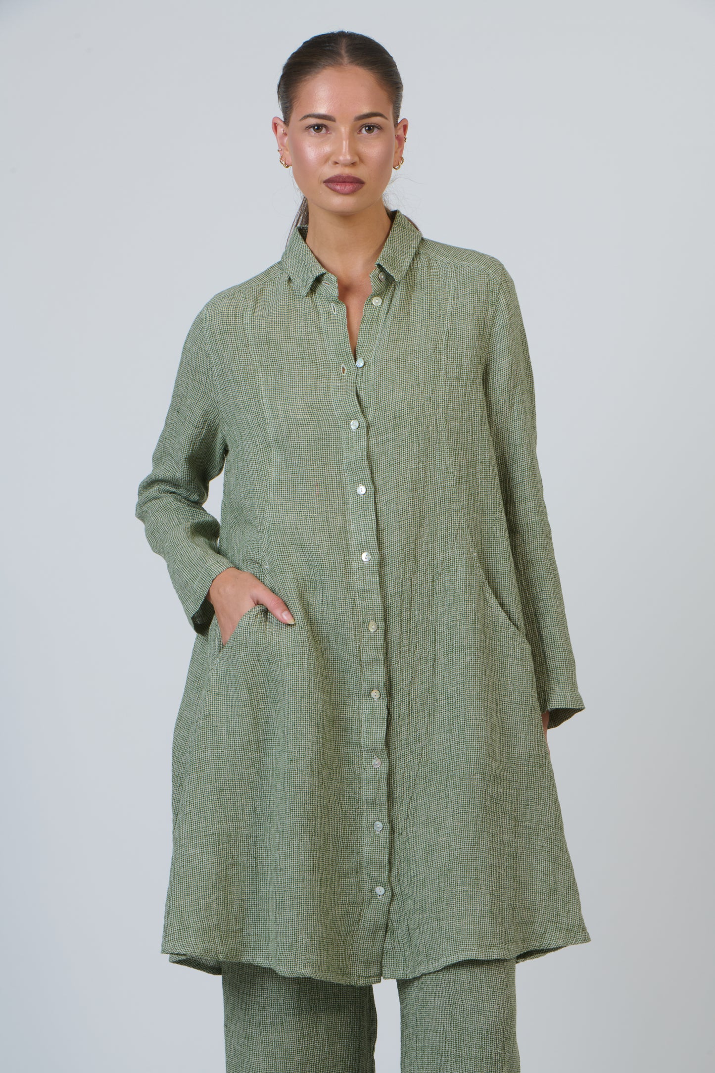 LINEN SHIRT JACKET - OREGANO