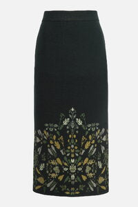 KNIT MIDI SKIRT - FOREST PLANTOPIA PATTERN