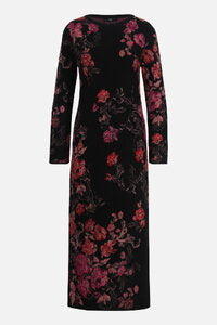 JACQUARD DRESS - CHOCOLATE RED FURNISHING FLORALS