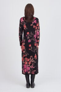 JACQUARD DRESS - CHOCOLATE RED FURNISHING FLORALS